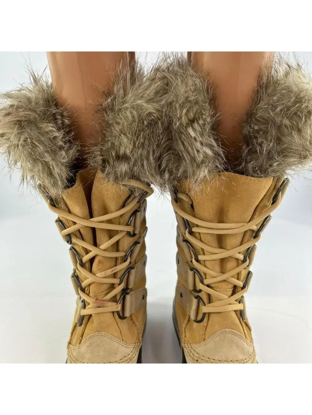Sorel Joan of Arctic Fur Trim Winter Boots US 8 tan black waterproof Boot